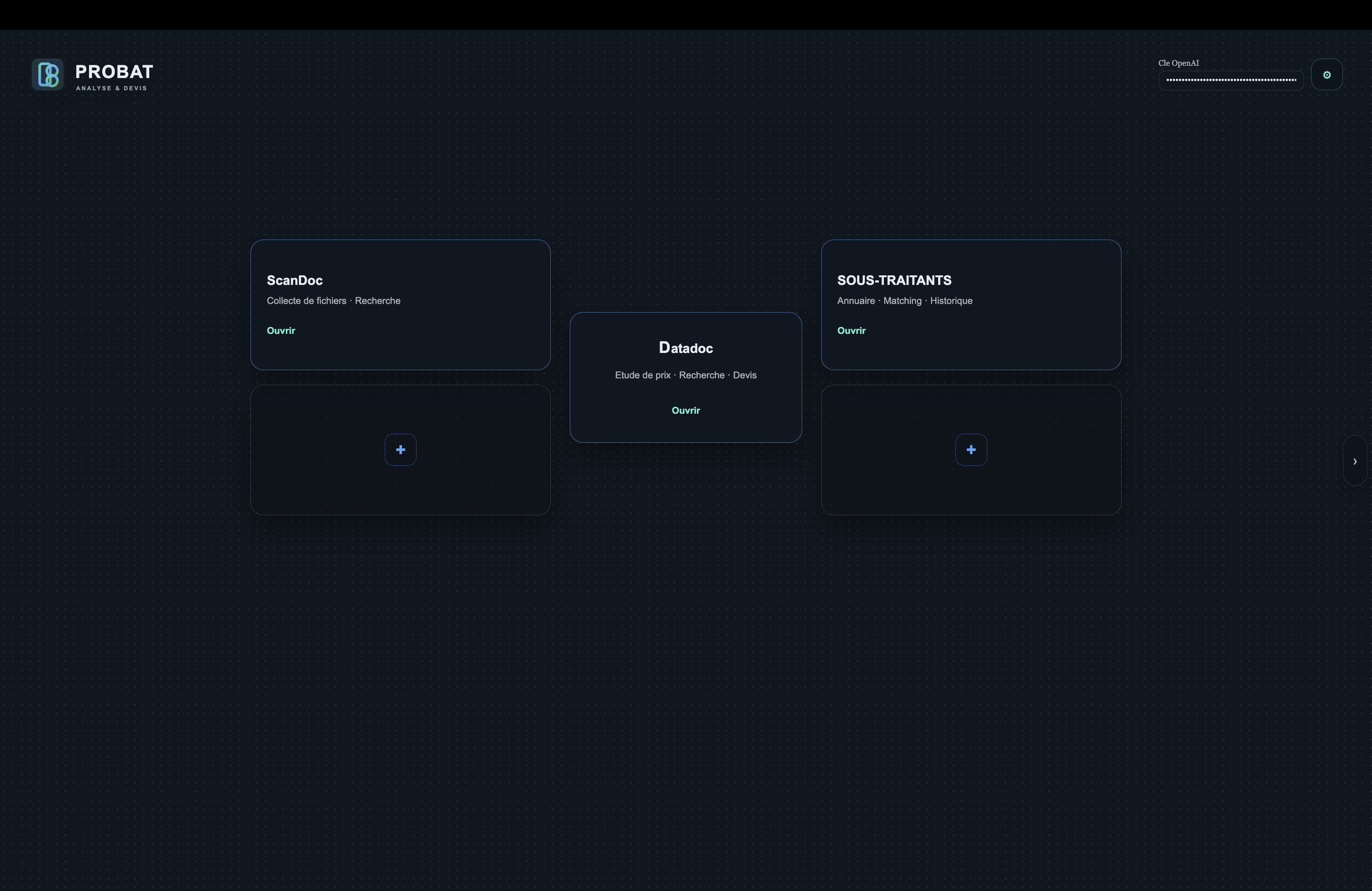 Accueil Probat — Acces rapide a tous les modules